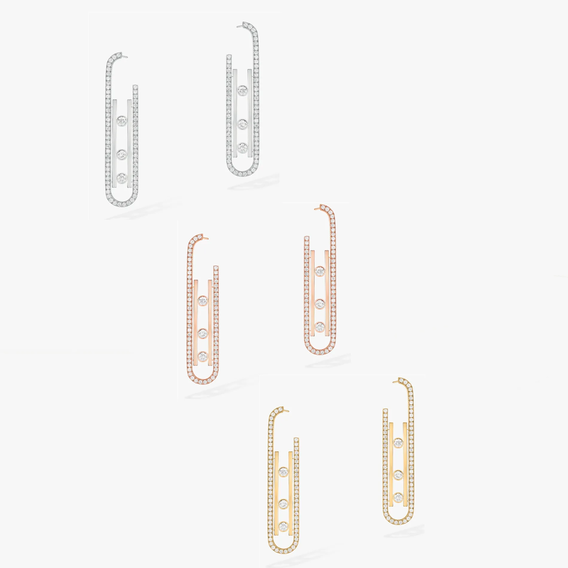 French luxury brand Move 10th jewelry series European and American sliding three diamond earrings for women's fashionable, simpl
French luxury brand Move 10th jewelry series European and American sliding three diamond earrings for women's fashionable, simpl