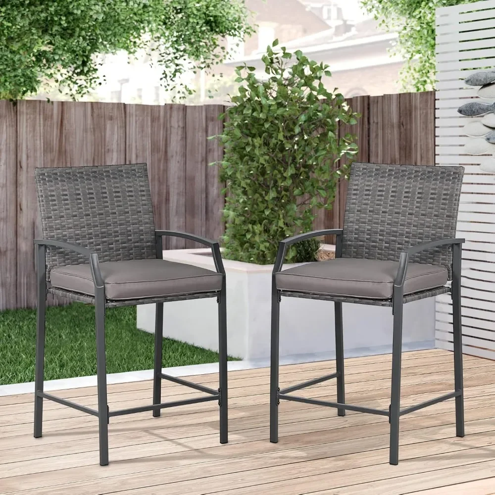 Outdoor Wicker Bar Stools Set of 2, Patio Rattan Counter Chairs with Cushions, Armrest & Footrest, Suitable for Indoor Use
Outdoor Wicker Bar Stools Set of 2, Patio Rattan Counter Chairs with Cushions, Armrest & Footrest, Suitable for Indoor Use
