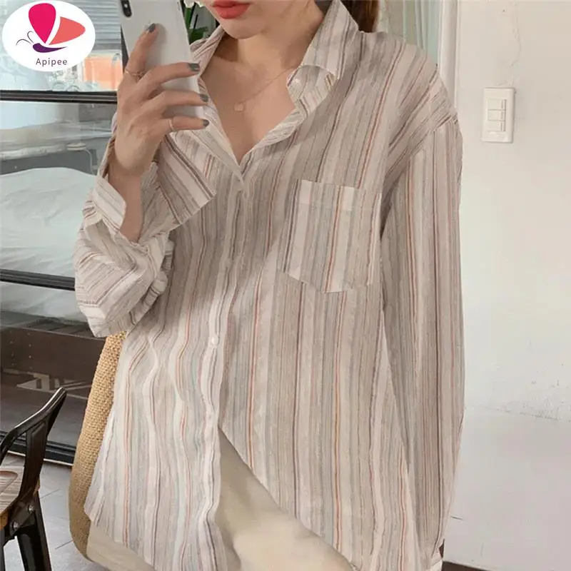APIPEE Vintage Striped Shirts Women Korean Fashion Simple Long Sleeve Turn Down Collar Blouse Office Lady Casual Loose Thin Tops
APIPEE Vintage Striped Shirts Women Korean Fashion Simple Long Sleeve Turn Down Collar Blouse Office Lady Casual Loose Thin Tops