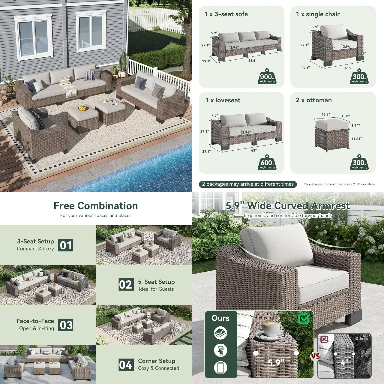 8pcs Modular Wicker Patio Set Wide Armrest Waterproof Cushions Ottomans Outdoor Sofa Garden, Customized
8pcs Modular Wicker Patio Set Wide Armrest Waterproof Cushions Ottomans Outdoor Sofa Garden, Customized