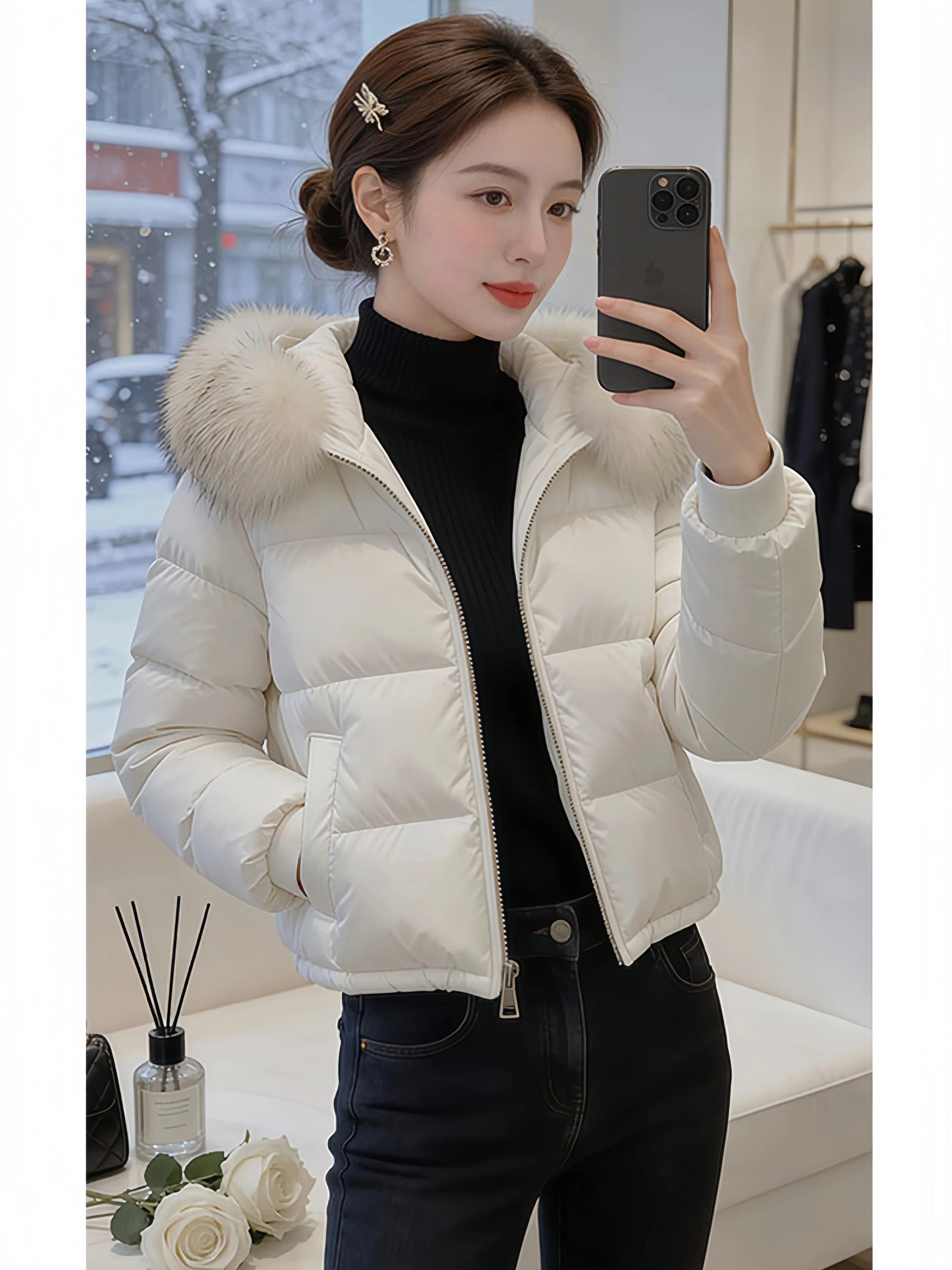 White Hooded Short down Cotton Jacket Women Anti-Aging Small Size Winter Clothes New Thickened Cotton Coat Outerwear
White Hooded Short down Cotton Jacket Women Anti-Aging Small Size Winter Clothes New Thickened Cotton Coat Outerwear