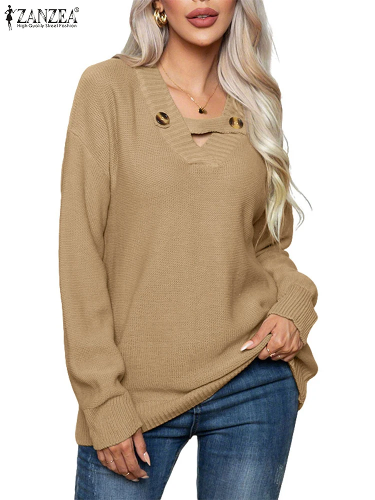 ZANZEA 2025 FW Women's Long Sleeve Sweaters Casual Loose V-Neck Solid Color Khaki Knitted Pullovers Woman Fashion Clothing
ZANZEA 2025 FW Women's Long Sleeve Sweaters Casual Loose V-Neck Solid Color Khaki Knitted Pullovers Woman Fashion Clothing