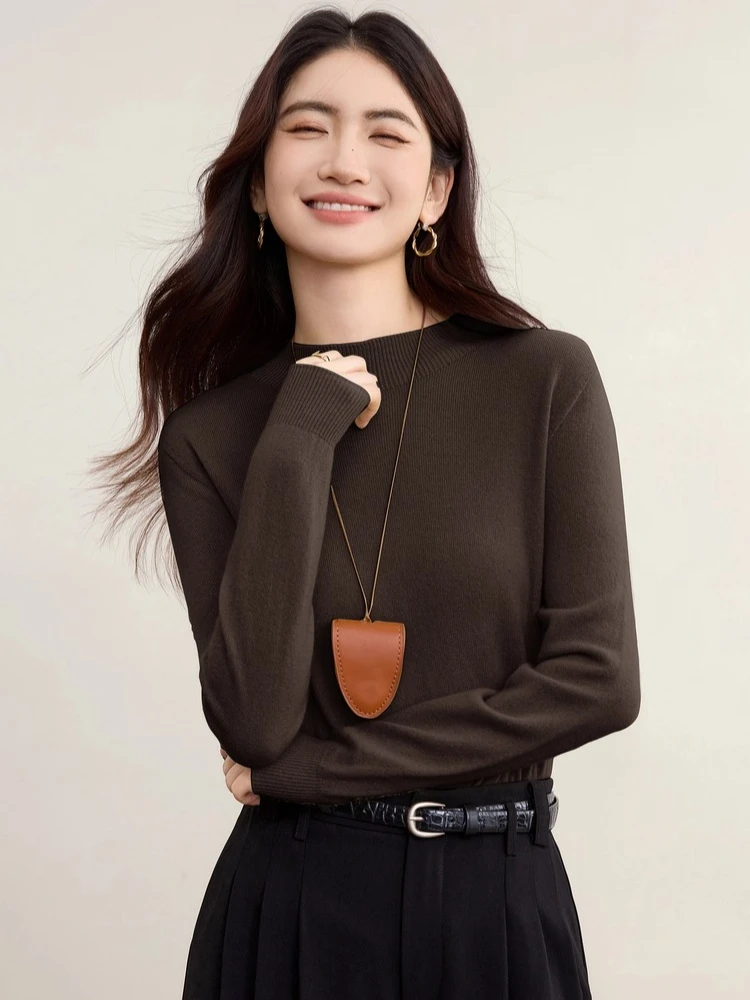 SENTUBILA Women's Coffee Solid Color Neck Wool Sweater Soft Wool Blend Long Sleeve Pullover Elegant Casual Knit Top W53EF2795
SENTUBILA Women's Coffee Solid Color Neck Wool Sweater Soft Wool Blend Long Sleeve Pullover Elegant Casual Knit Top W53EF2795