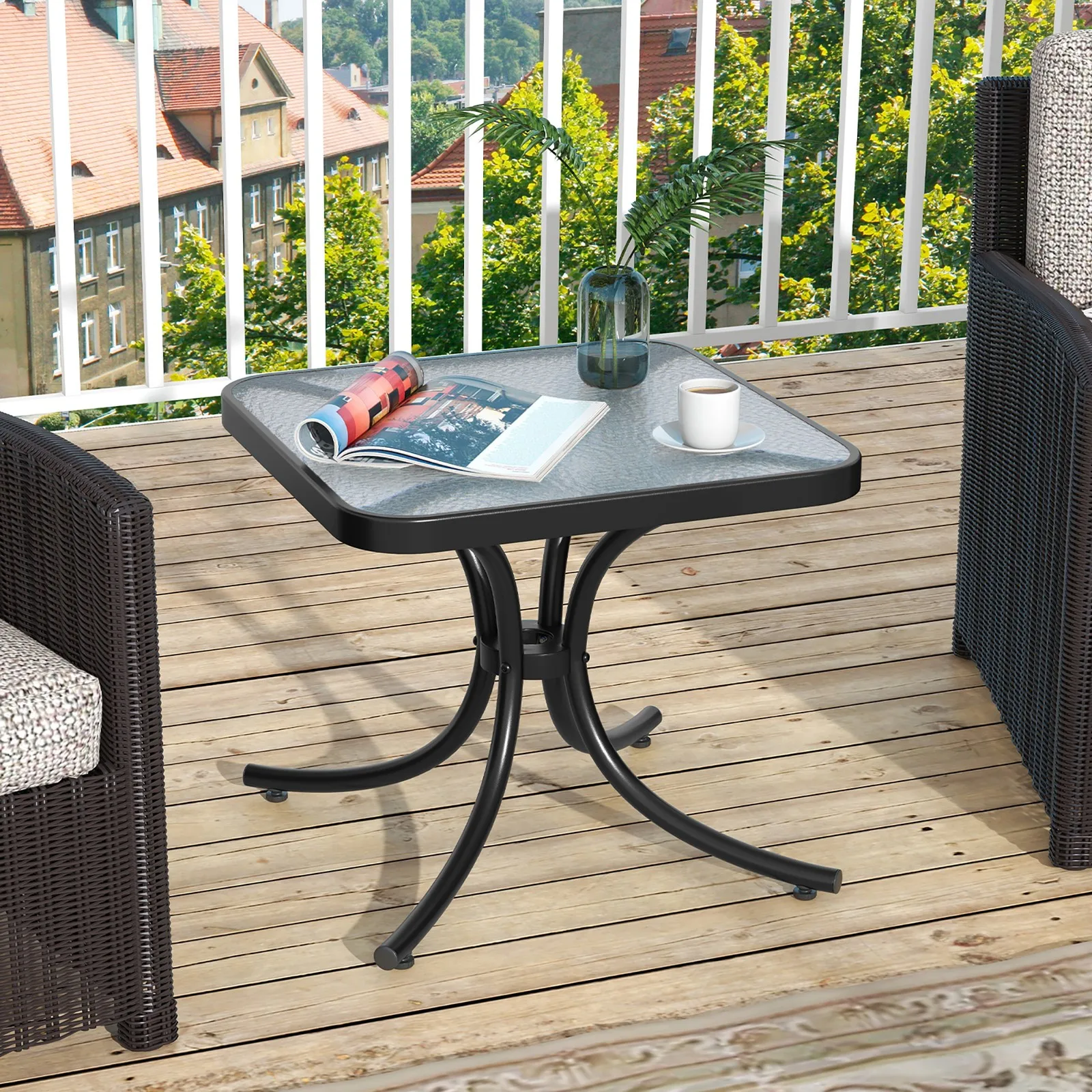 18" Patio Coffee Side Table Square Tempered Glass Top Garden Deck
18" Patio Coffee Side Table Square Tempered Glass Top Garden Deck