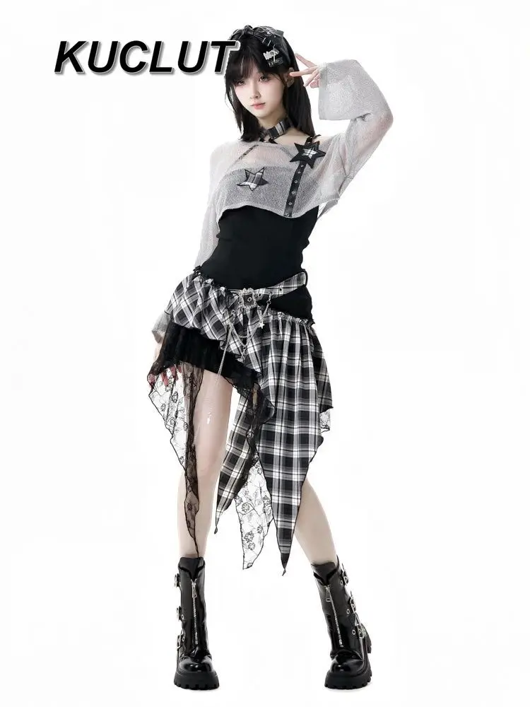 Subculture Y2k Style Girls Casual Suit Irregular Mesh Plaid 2025 New Summer Sunscreen Blouse and Sling Dresses Sets for Women
Subculture Y2k Style Girls Casual Suit Irregular Mesh Plaid 2025 New Summer Sunscreen Blouse and Sling Dresses Sets for Women