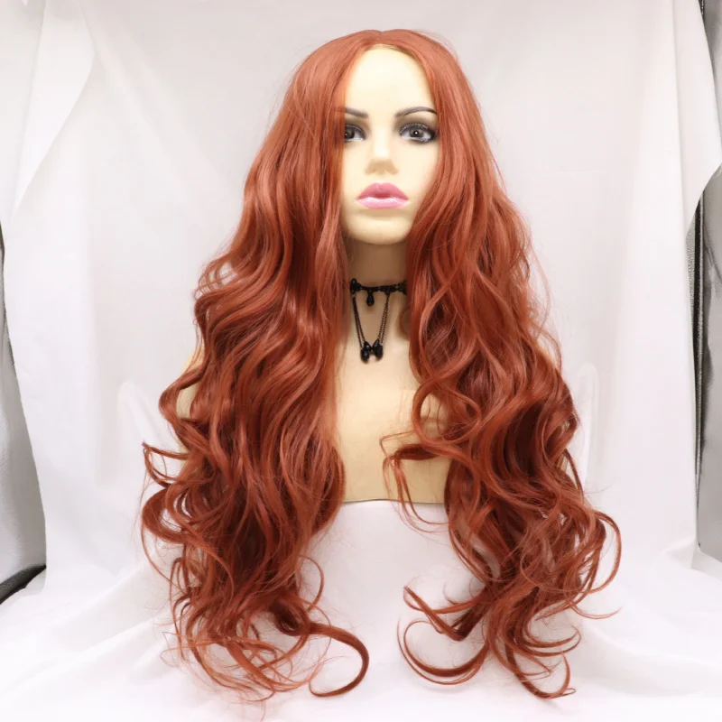 Women's wig with small lace, orange-red, large wavy long curly hair, matte high-temperature fiber, middle-parted full cap style
Women's wig with small lace, orange-red, large wavy long curly hair, matte high-temperature fiber, middle-parted full cap style