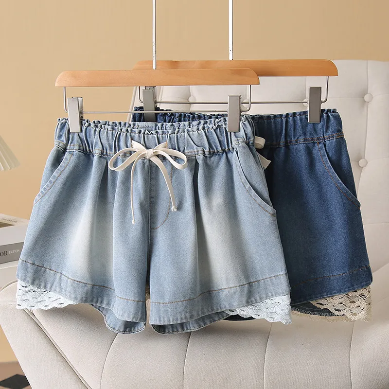 Lace Splicing Denim Shorts for Women Summer Korean Style Sweet High Waist Hot Pants Loose Drawstring Pockets Wide Leg Shorts
Lace Splicing Denim Shorts for Women Summer Korean Style Sweet High Waist Hot Pants Loose Drawstring Pockets Wide Leg Shorts