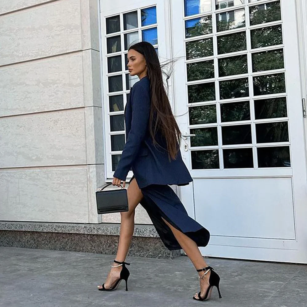 JHJN комплект из 2 предметов, модный полосатый костюм премиум-класса для женщин, топ с длинными рукавами и лацканами, юбка с разрезом и высокой талией 
JHJN комплект из 2 предметов, модный полосатый костюм премиум-класса для женщин, топ с длинными рукавами и лацканами, юбка с разрезом и высокой талией