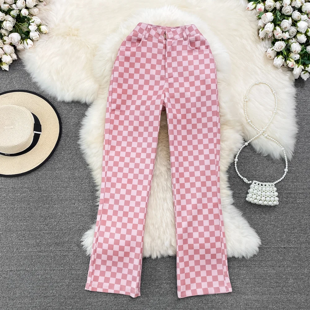 Pink Jacquard Checkerboard Casual Pants Girls Fashion Invisible Zipper Split High Waist Women Wide Leg Plaid Trousers
Pink Jacquard Checkerboard Casual Pants Girls Fashion Invisible Zipper Split High Waist Women Wide Leg Plaid Trousers
