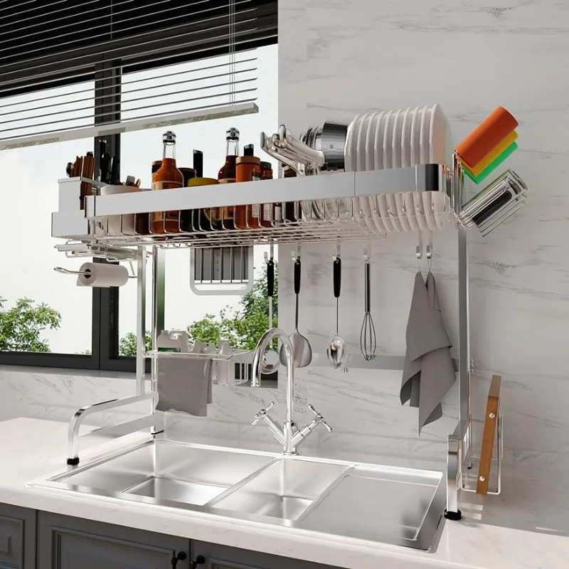 2-Tier Expandable Large Over Sink Dish Drying Rack, Adjustable with Utensil Rack, Cup Hanging Kitzer
2-Tier Expandable Large Over Sink Dish Drying Rack, Adjustable with Utensil Rack, Cup Hanging Kitzer
