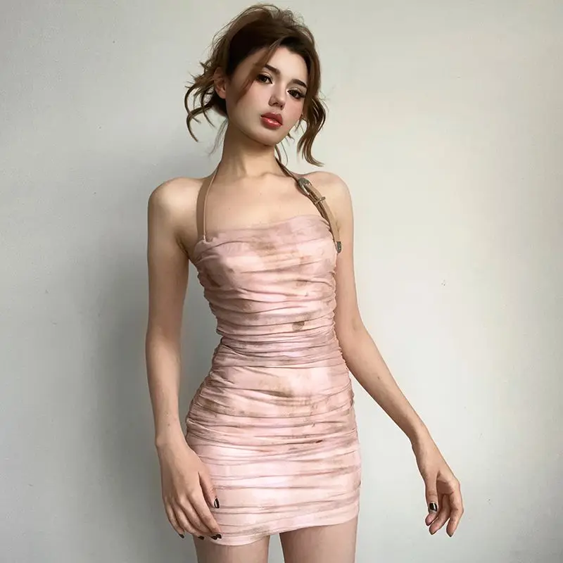 Spicy Bodycon Hanging Neck Backless Camisole Dress Women High-waisted Slim Wrap Hip Pleated Summer Chic Printed Short Dress
Spicy Bodycon Hanging Neck Backless Camisole Dress Women High-waisted Slim Wrap Hip Pleated Summer Chic Printed Short Dress
