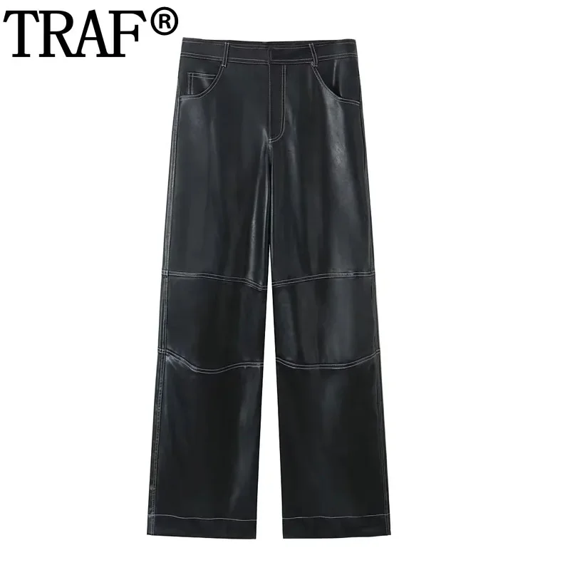 TRAF Black Faux Leather Pants Women High Waist Baggy Pants Woman Fashion Autumn Straight Trousers Womens Streetwear Casual Pants
TRAF Black Faux Leather Pants Women High Waist Baggy Pants Woman Fashion Autumn Straight Trousers Womens Streetwear Casual Pants