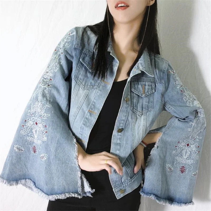 Embroidered Denim Jacket Women's Fashion Flared Long Sleeve Single-breasted Jacket coat
Embroidered Denim Jacket Women's Fashion Flared Long Sleeve Single-breasted Jacket coat