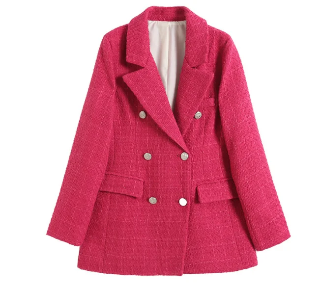 2023 Women Fashion Tweed Double Breasted Blazer Coat Vintage Long Sleeve Flap Pockets Female Outerwear Chic Veste Femme
2023 Women Fashion Tweed Double Breasted Blazer Coat Vintage Long Sleeve Flap Pockets Female Outerwear Chic Veste Femme