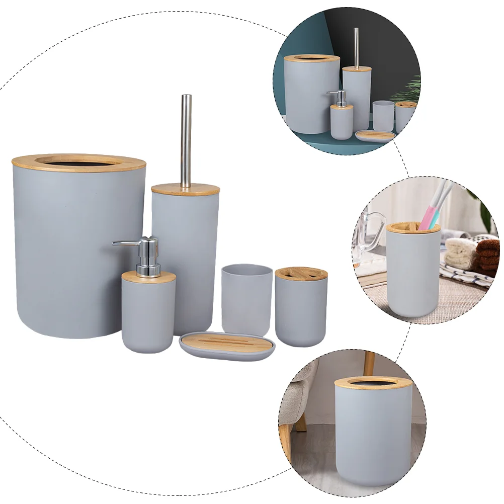Trash Can Bathroom Six Piece Set Bin Mouthwash Cup Tooth Brush Holder Grey Toilet
Trash Can Bathroom Six Piece Set Bin Mouthwash Cup Tooth Brush Holder Grey Toilet