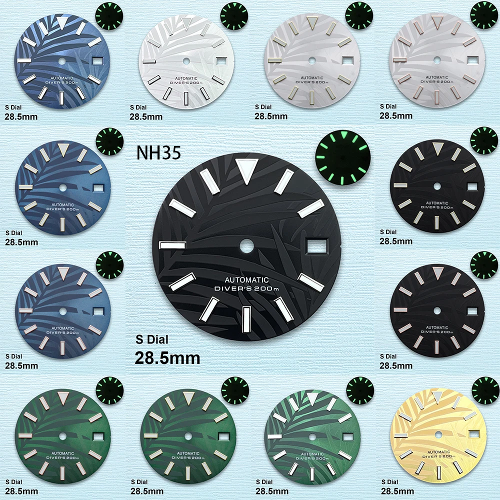 28.5mm S Logo Bamboo Leaf Dial NH35/NH36/7S/4R Japanese Movement Green Luminous High Quality Watches Modified Accessories
28.5mm S Logo Bamboo Leaf Dial NH35/NH36/7S/4R Japanese Movement Green Luminous High Quality Watches Modified Accessories