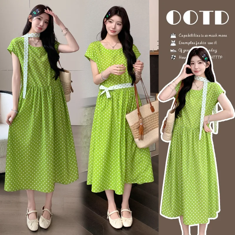 Maternity Dress Summer French Style Cute Temperament Short Sleeve Green Polka Dot A Line Maxi Dress for Pregnant Women 2026
Maternity Dress Summer French Style Cute Temperament Short Sleeve Green Polka Dot A Line Maxi Dress for Pregnant Women 2026