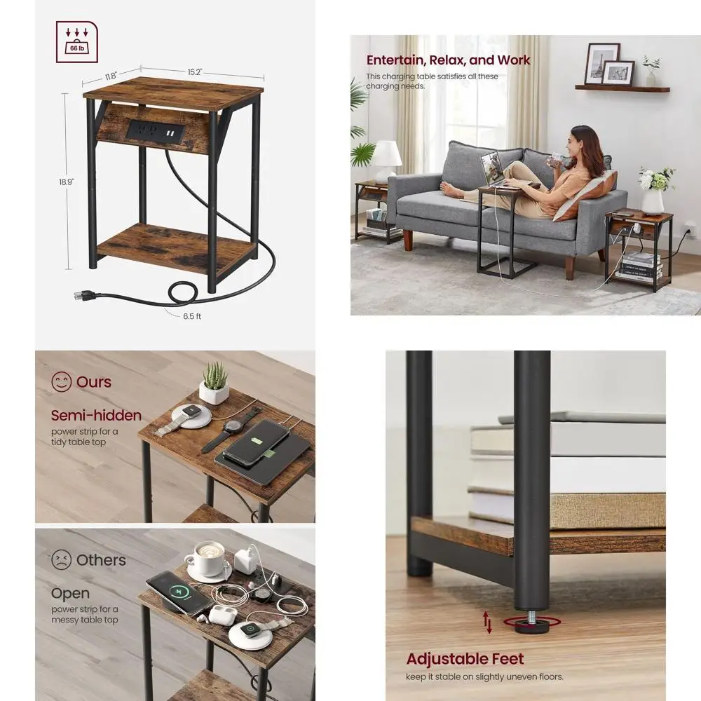 Pair of Rustic Brown & Black End Tables with Charging Stations, USB Ports, and Storage Shelves for Living Room, Bedroom, or Nigh
Pair of Rustic Brown & Black End Tables with Charging Stations, USB Ports, and Storage Shelves for Living Room, Bedroom, or Nigh