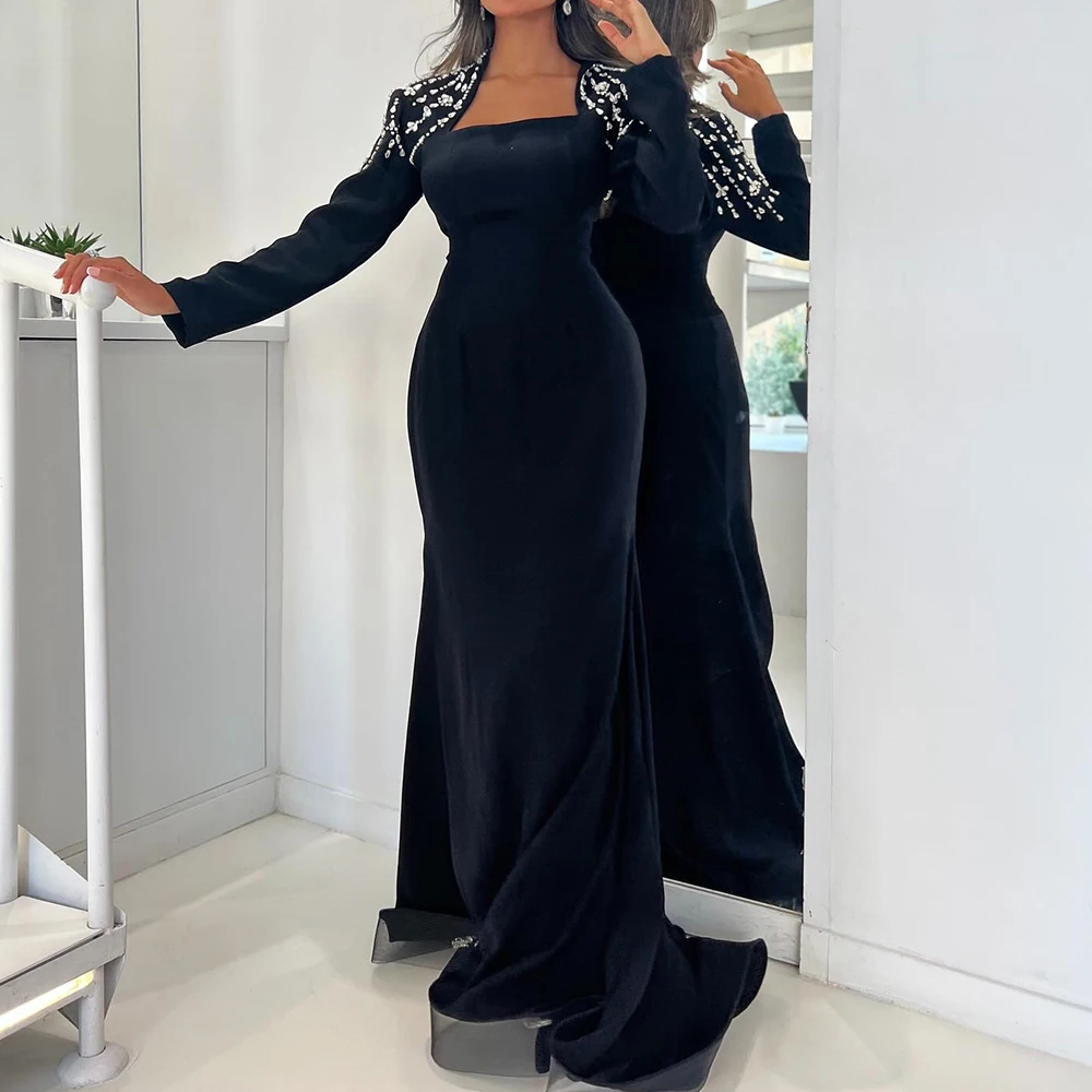 Customized Jersey Straight Crystal Strapless Evening Dress Floor Length Long Sleeves Panel Train Black Vestidos de fie
Customized Jersey Straight Crystal Strapless Evening Dress Floor Length Long Sleeves Panel Train Black Vestidos de fie