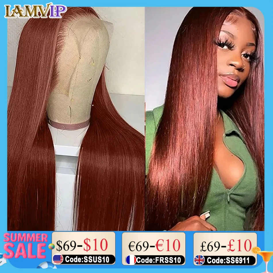 220% 30 36 Inch 13x4 13x6 ront Straight 100% Real Glueless Wigs #33 Reddish Brown Colored Human Hair Wigs For Women Transparent
220% 30 36 Inch 13x4 13x6 ront Straight 100% Real Glueless Wigs #33 Reddish Brown Colored Human Hair Wigs For Women Transparent