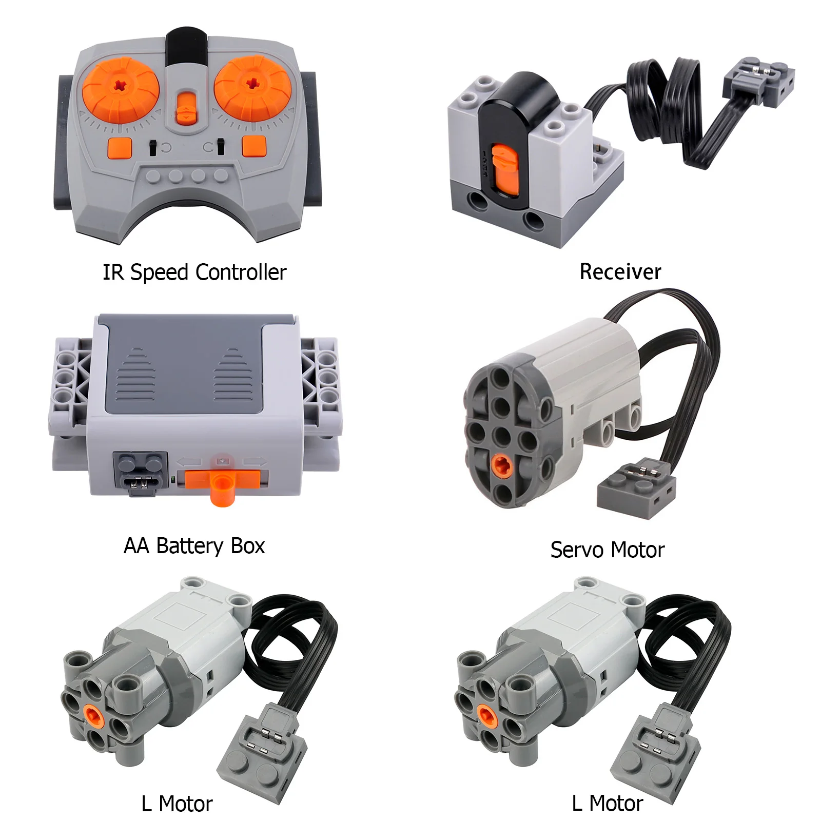 DIYmall 6PCS Power Function Set L Motor 88003, Servo 88004, AA Battery Box 8881, IR Remote Control - Compatible Building Blocks