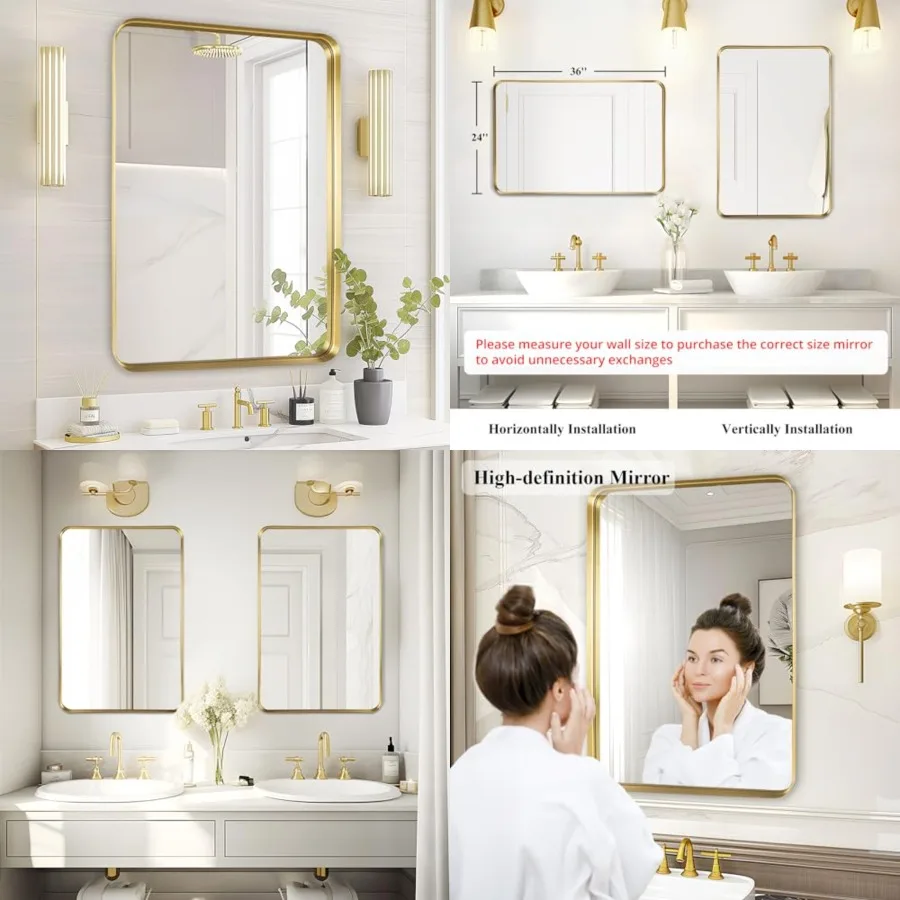 Mirror Bathroom Wall - Over Sink 36x24 Inch Rectangle Framed Brushed Mirror, Large Trim Vanity Mirror Hanging for Bedroom, Rest
Mirror Bathroom Wall - Over Sink 36x24 Inch Rectangle Framed Brushed Mirror, Large Trim Vanity Mirror Hanging for Bedroom, Rest