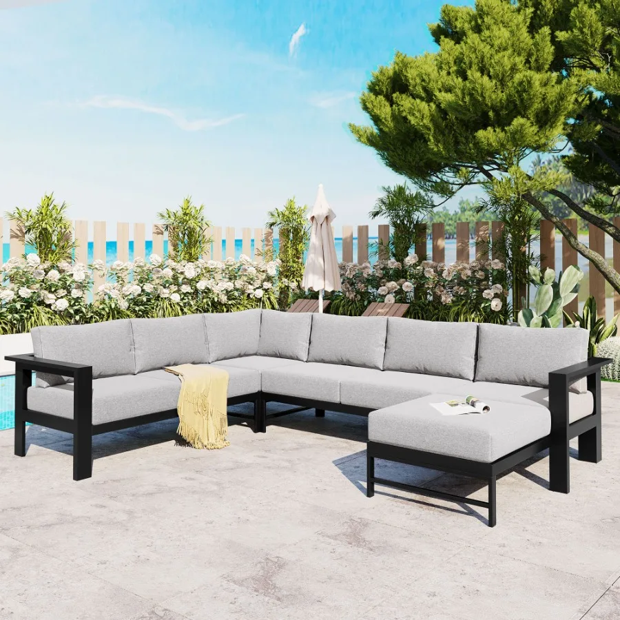 Ushaped multiperson outdoor sofa set suitable for gardens backyards and balconies.
Ushaped multiperson outdoor sofa set suitable for gardens backyards and balconies.