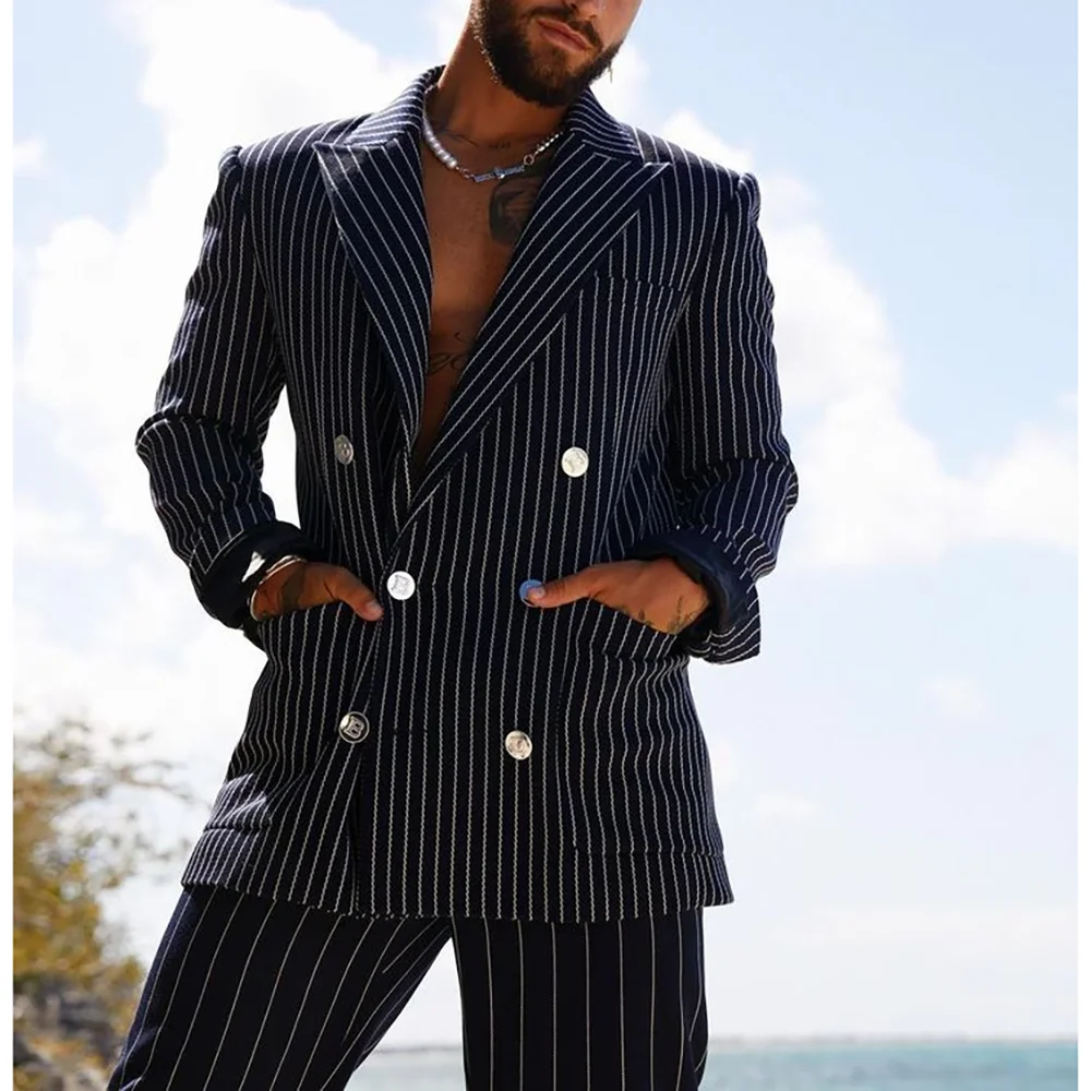 Black Stripe Double Breasted Men Suits Wedding Casual Formal Party Fashion Man Sets 2 Pieces (Jacket+Pants) Daily Shopping Suits
Black Stripe Double Breasted Men Suits Wedding Casual Formal Party Fashion Man Sets 2 Pieces (Jacket+Pants) Daily Shopping Suits
