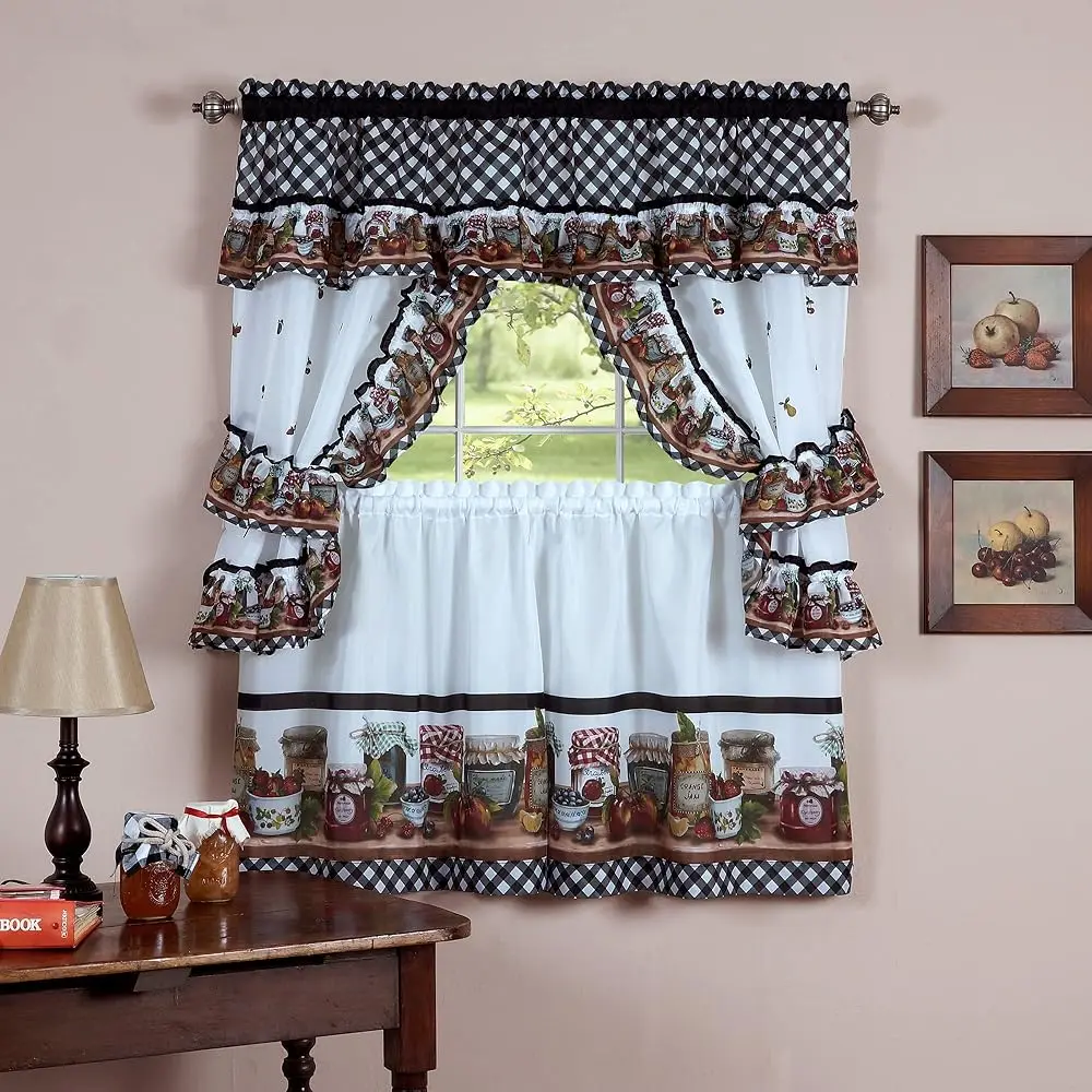 Printed Cottage Tier And Swag Window Ain Set - 57 H Width, 36 H Length - Mason Jars - Light Ing Drapes For Kitchen, Living &
Printed Cottage Tier And Swag Window Ain Set - 57 H Width, 36 H Length - Mason Jars - Light Ing Drapes For Kitchen, Living &