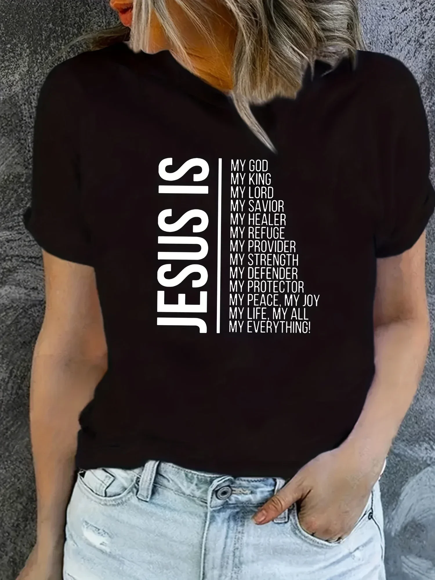 Jesus Is Print Faith Graphic harajuku T-Shirt, Short Sleeve Crew Neck Casual Top For Spring & Summer, Women's Clothing
Jesus Is Print Faith Graphic harajuku T-Shirt, Short Sleeve Crew Neck Casual Top For Spring & Summer, Women's Clothing