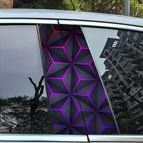 Car Stickers B Pillar Center Column Covers DIY Scratch Resistant Decoration Sticker Waterproof Purple Triangle Geometry Sticker