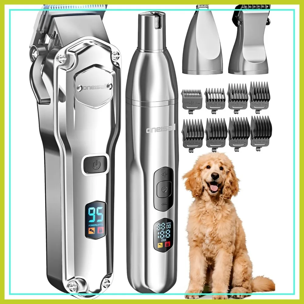 Dog Clippers for Thick Coats, 4-in-1 Grooming Kit Low Noise Stainless Steel Blade, Cordless Paw Trimmer & Nail Grinder for Small Large Dogs Cats
Dog Clippers for Thick Coats, 4-in-1 Grooming Kit Low Noise Stainless Steel Blade, Cordless Paw Trimmer & Nail Grinder for Small Large Dogs Cats