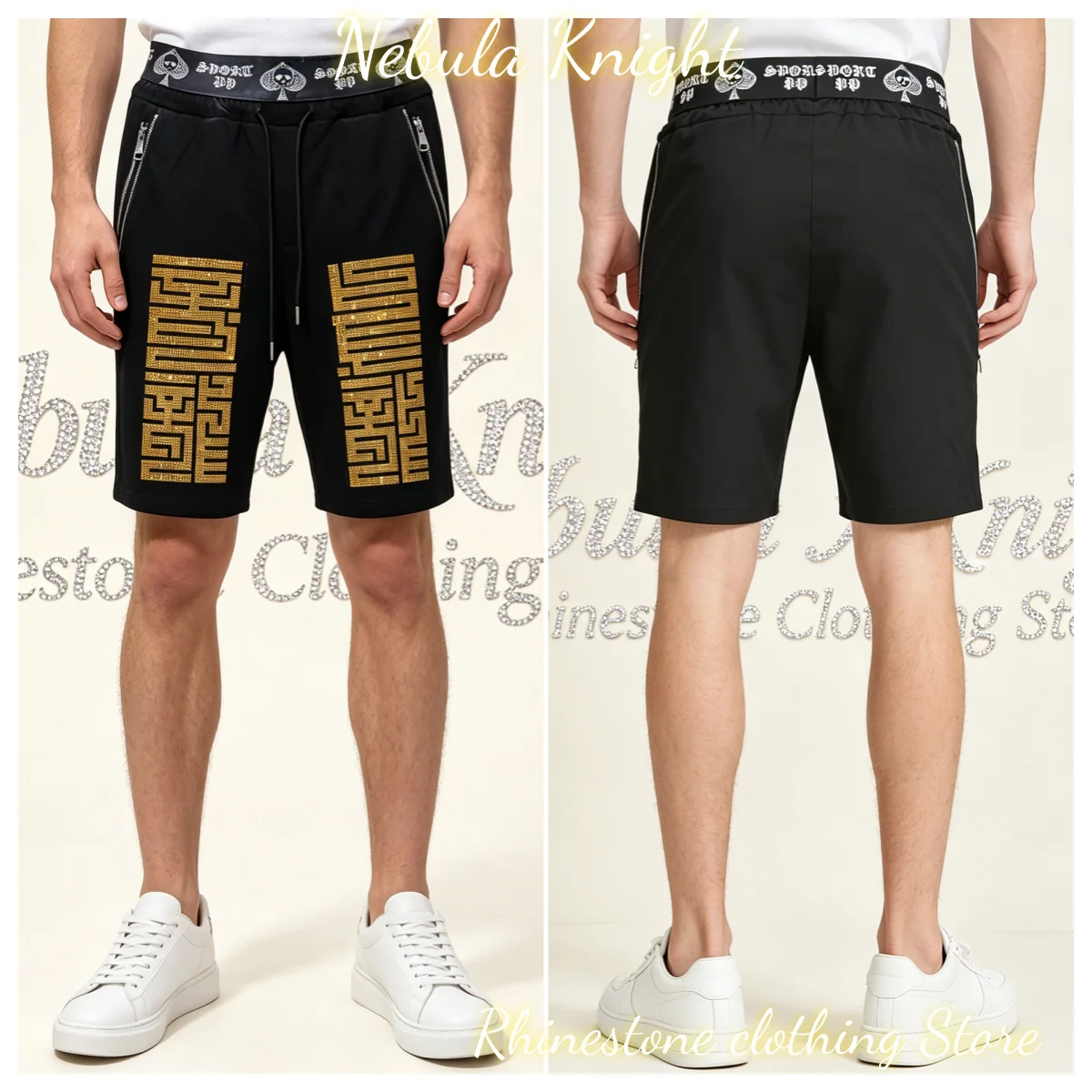 Men European Trend Rhinestone Sports Shorts Elastic Drawstring Waist Zipper Pocket Casual Running Travel Beach Shorts
Men European Trend Rhinestone Sports Shorts Elastic Drawstring Waist Zipper Pocket Casual Running Travel Beach Shorts