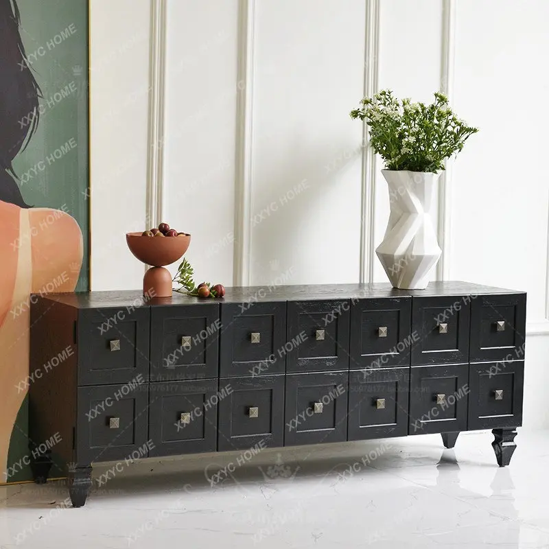 Rustic black living room tv stand - multi-drawer solid wood storage cabinet - minimalist drawer unit
Rustic black living room tv stand - multi-drawer solid wood storage cabinet - minimalist drawer unit
