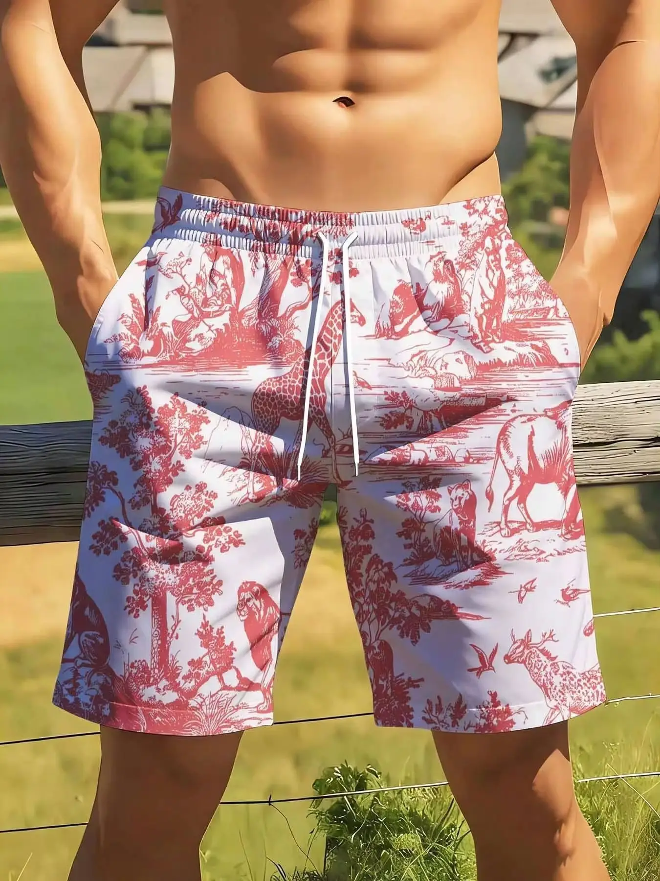 Men's And White Toile Print Swim Trunks With Drawstring Waist For Beach And Summer Activities
Men's And White Toile Print Swim Trunks With Drawstring Waist For Beach And Summer Activities