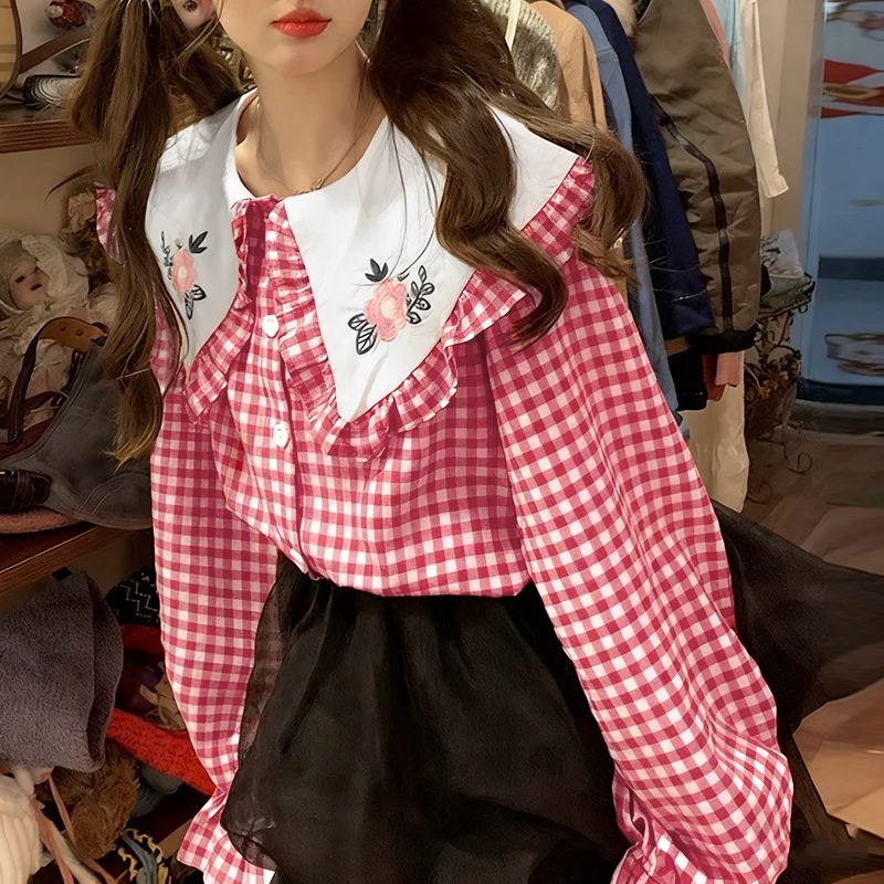 Модная клетчатая блузка VONDA с воротником «Питер Пэн», длинным рукавом, весна 2026, с цветочным принтом, пэчворк, элегантный офисный топ
Модная клетчатая блузка VONDA с воротником «Питер Пэн», длинным рукавом, весна 2026, с цветочным принтом, пэчворк, элегантный офисный топ