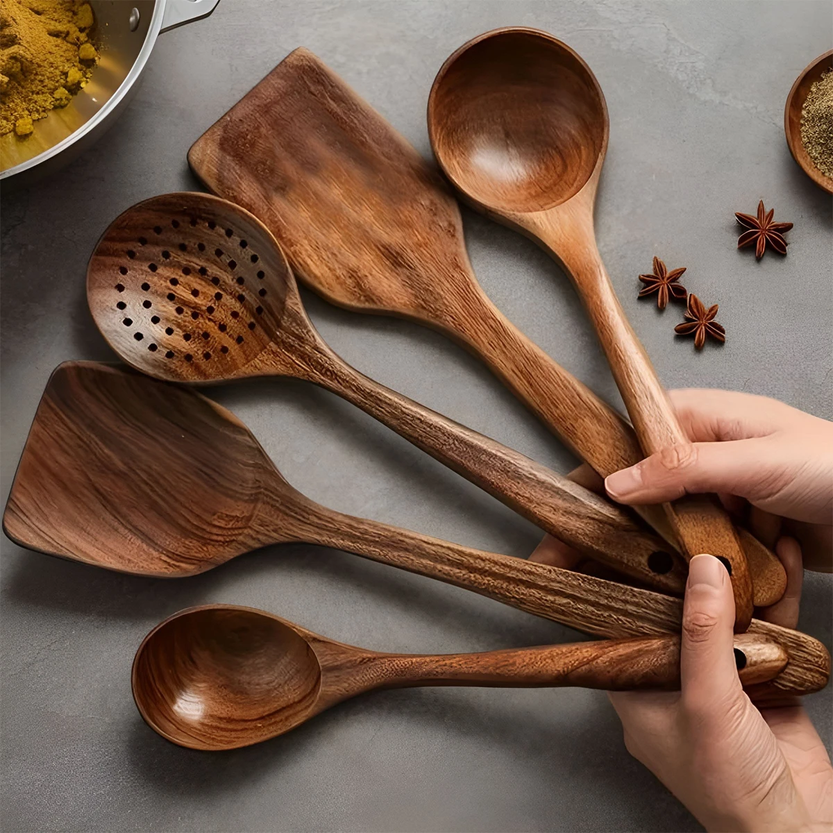5PCS Wooden Kitchen Utensils Kit Ergonomic Handles Natural Wooden Spoons Spurtle Ladle and Wok Spatulas Cookware Accessories
5PCS Wooden Kitchen Utensils Kit Ergonomic Handles Natural Wooden Spoons Spurtle Ladle and Wok Spatulas Cookware Accessories