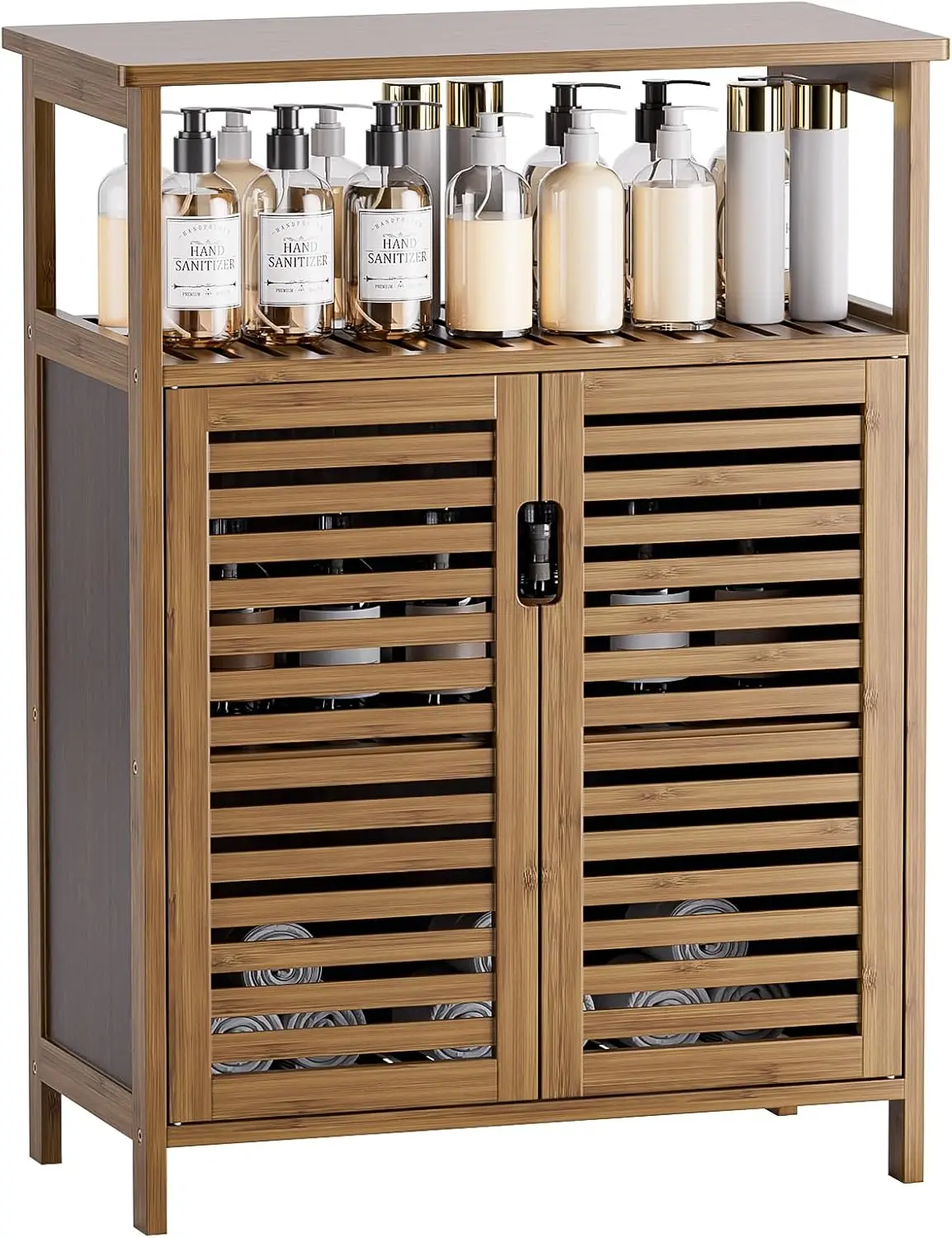 Bathroom Storage Cabinet, Bamboo Floor Cabinet with Double Doors and Open Shelf, Freestanding Cupboard for Living Room, Kitchen,
Bathroom Storage Cabinet, Bamboo Floor Cabinet with Double Doors and Open Shelf, Freestanding Cupboard for Living Room, Kitchen,