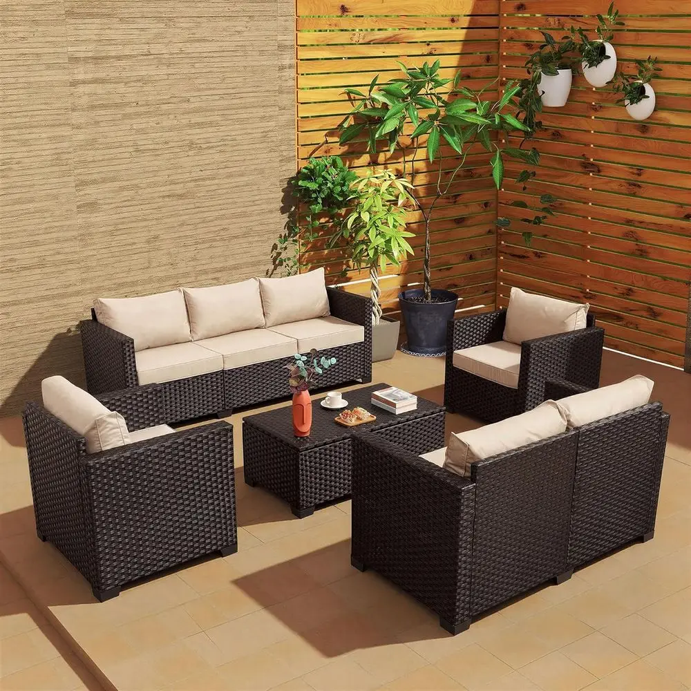 5-Piece Outdoor Patio Furniture Set with Storage, Non-Slip Cushions, Waterproof Covers, Khaki
5-Piece Outdoor Patio Furniture Set with Storage, Non-Slip Cushions, Waterproof Covers, Khaki