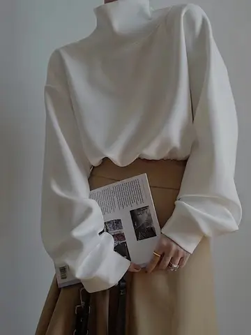 Half Turtleneck Sweatshirts Women Y2K Autumn Korean Fashion Long Sleeve Solid All-Match Pullover Ladies Streetwear Cropped Tops