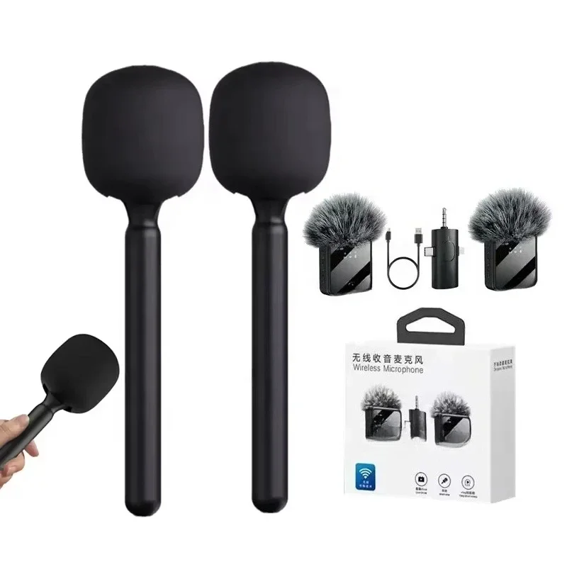 Wireless Microphone Handheld Stand Stick Lapel Microphone Phone Camera Studio Video Recording Interview Microphone Kit