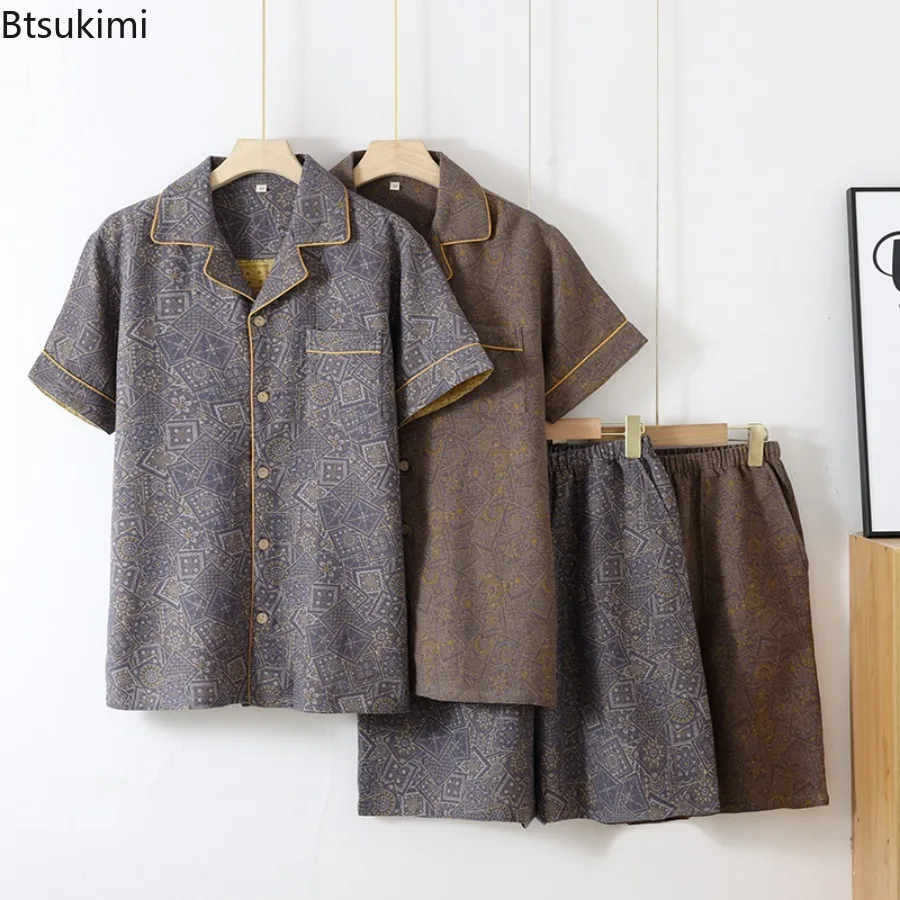 New 2025 Men's 100% Cotton Color Woven Gauze Short Sleeved Shorts Pajamas Set Summer Thin Style Sleepwear Clothes Male Home Wear
New 2025 Men's 100% Cotton Color Woven Gauze Short Sleeved Shorts Pajamas Set Summer Thin Style Sleepwear Clothes Male Home Wear