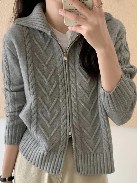 Women's Knitted Zipper Twist Sweater Coat Vintage Collar ort Inner irt Spring Autumn Straight Tube Long Sve Pure Color
Women's Knitted Zipper Twist Sweater Coat Vintage Collar ort Inner irt Spring Autumn Straight Tube Long Sve Pure Color