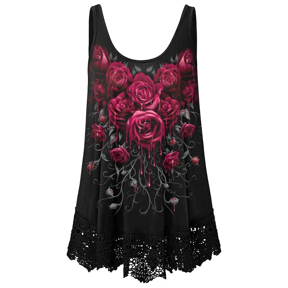 Fashion Women Summer Vest Lace Sleeveless U-neck Rose Flower Print Casual Tank Top Plus Size
Fashion Women Summer Vest Lace Sleeveless U-neck Rose Flower Print Casual Tank Top Plus Size