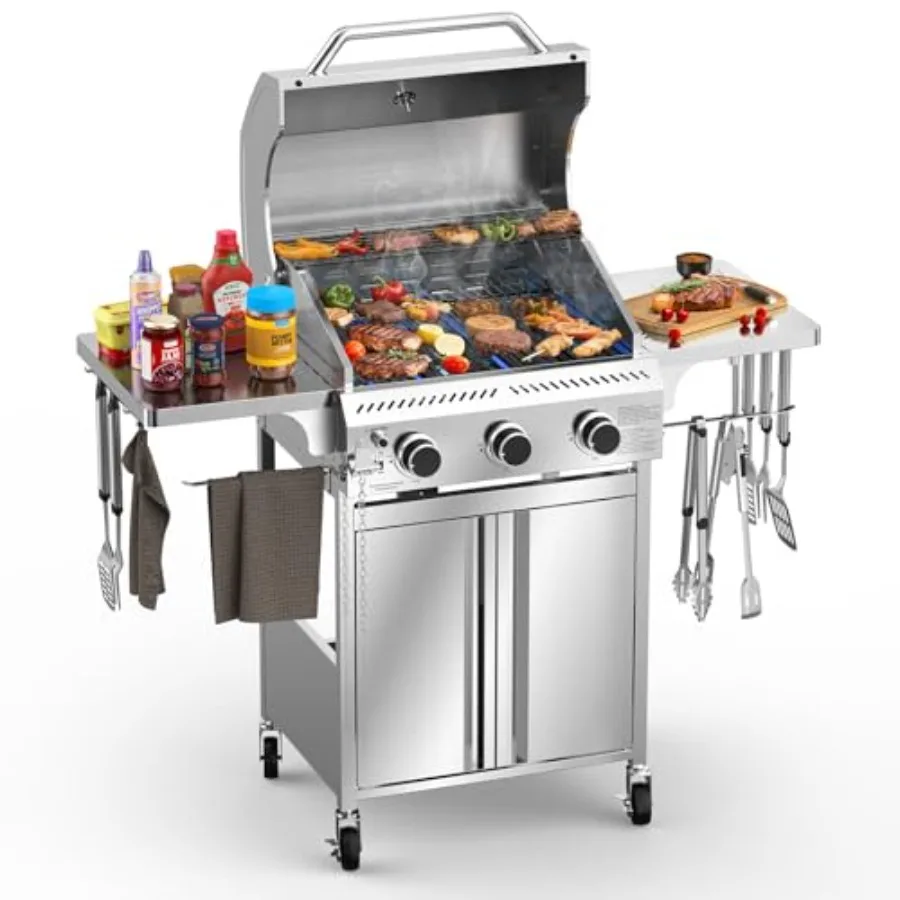 G31 Gas Grill 3-Burner Outdoor Propane BBQ Grill with Folding Side Tables Stainless Steel 24 000 BTU Black Durable and Portable
G31 Gas Grill 3-Burner Outdoor Propane BBQ Grill with Folding Side Tables Stainless Steel 24 000 BTU Black Durable and Portable