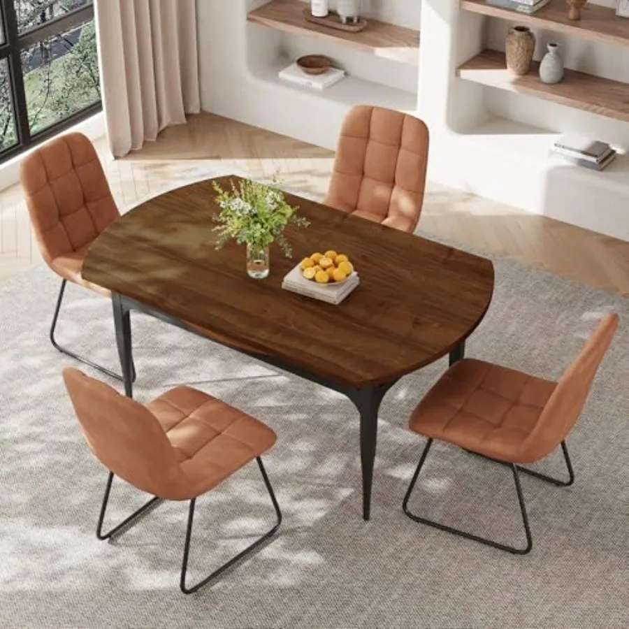 Expandable Folding Dining Table Set for Dining Room or Apartment: 55-Inch Round to Square Table with 4 Brown Upholstered Chairs
Expandable Folding Dining Table Set for Dining Room or Apartment: 55-Inch Round to Square Table with 4 Brown Upholstered Chairs