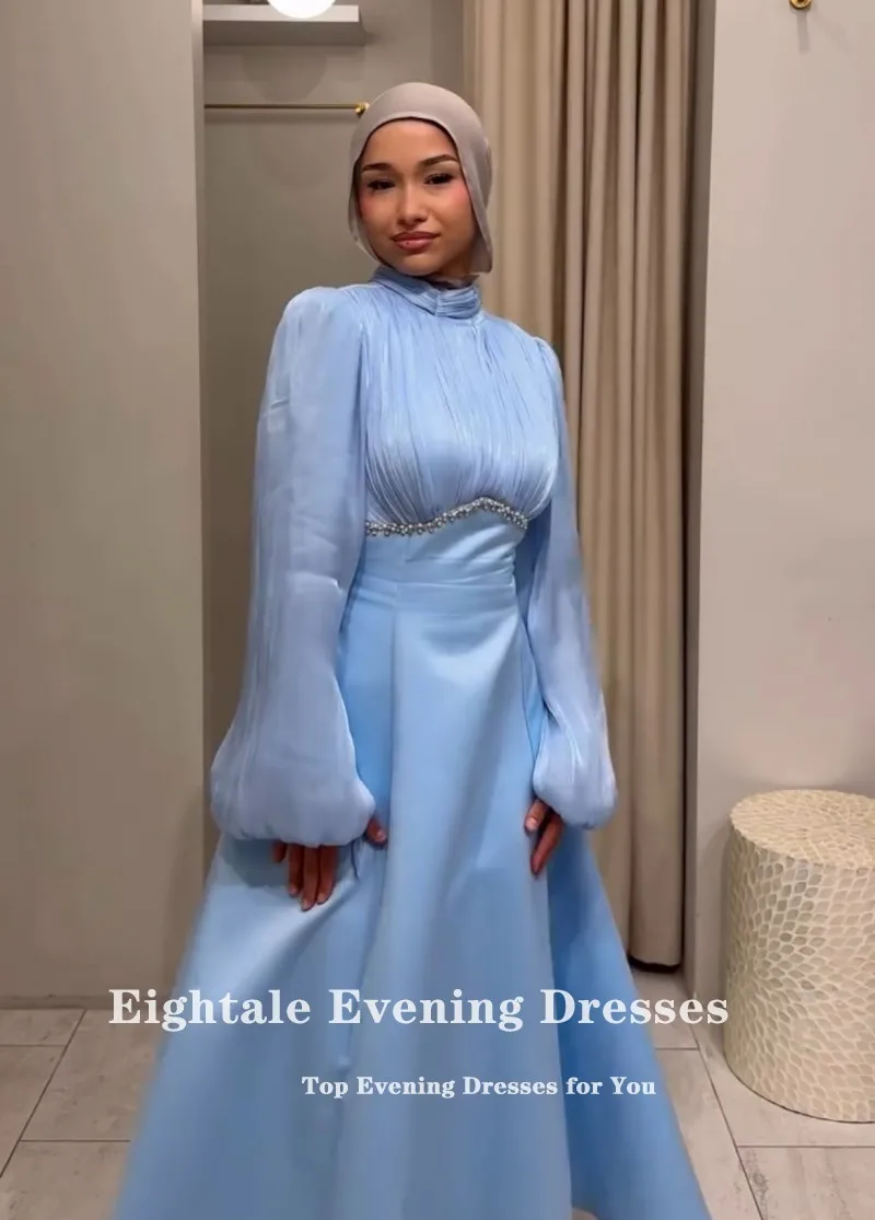 Eightale Baby Blue Arabic Evening Dress High Neck Beaded Crepe Customized A-Line Pleats Prom Wedding Party Gown
Eightale Baby Blue Arabic Evening Dress High Neck Beaded Crepe Customized A-Line Pleats Prom Wedding Party Gown
