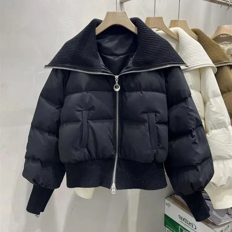 Women's winter fashion ribbed large lapel design short warm cotton coat retro long sleeved zipper pocket women's coat chic top
Women's winter fashion ribbed large lapel design short warm cotton coat retro long sleeved zipper pocket women's coat chic top