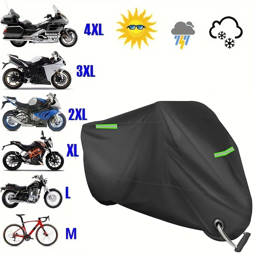 Motorcycle Cover Waterproof Outdoor Dustproof Windproof Universal Fit Bike Covers with Elastic Hem And Reflective Strips
Motorcycle Cover Waterproof Outdoor Dustproof Windproof Universal Fit Bike Covers with Elastic Hem And Reflective Strips