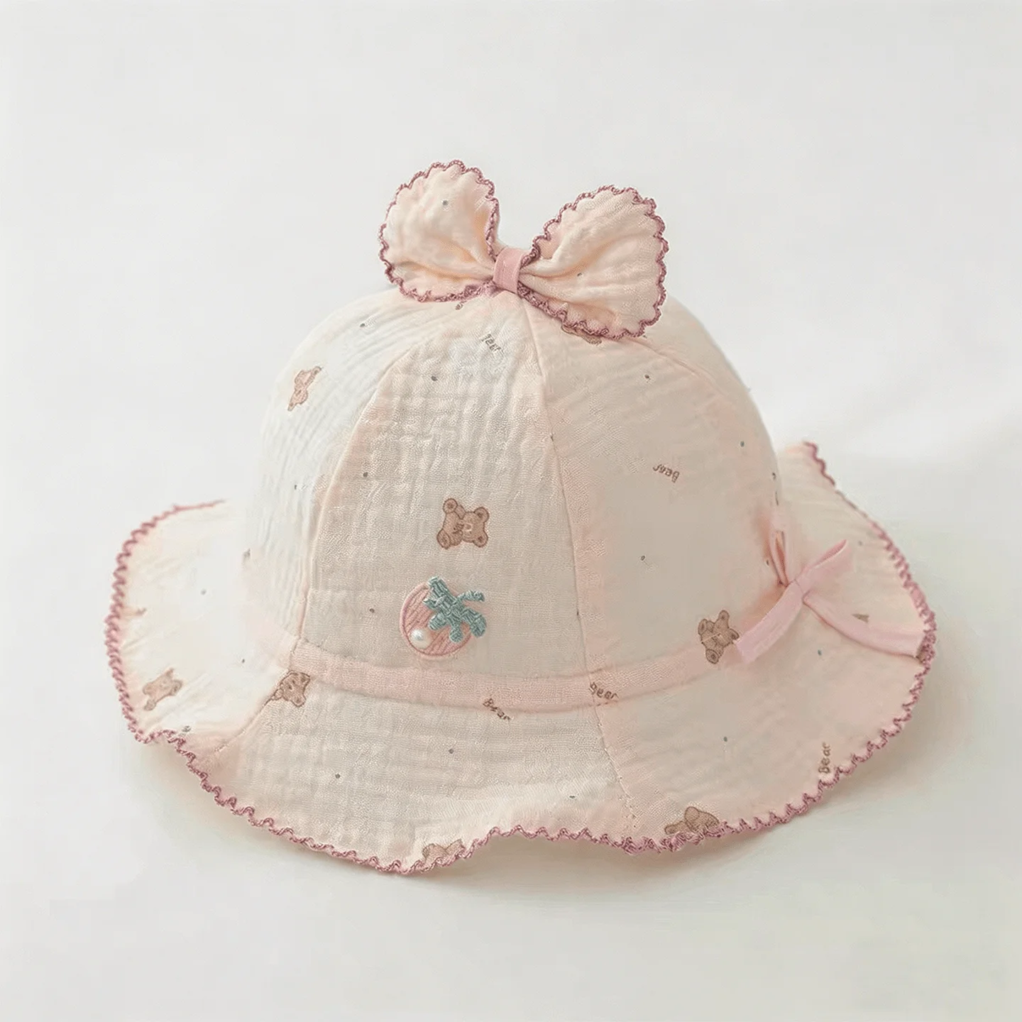 Baby crepe bear with big bow and ruffled edge sailor hat, adjustable by drawstring,suitable for outdoor outings for little girls
Baby crepe bear with big bow and ruffled edge sailor hat, adjustable by drawstring,suitable for outdoor outings for little girls